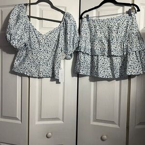 Sienna Sky Blue and White Floral Mini Skirt